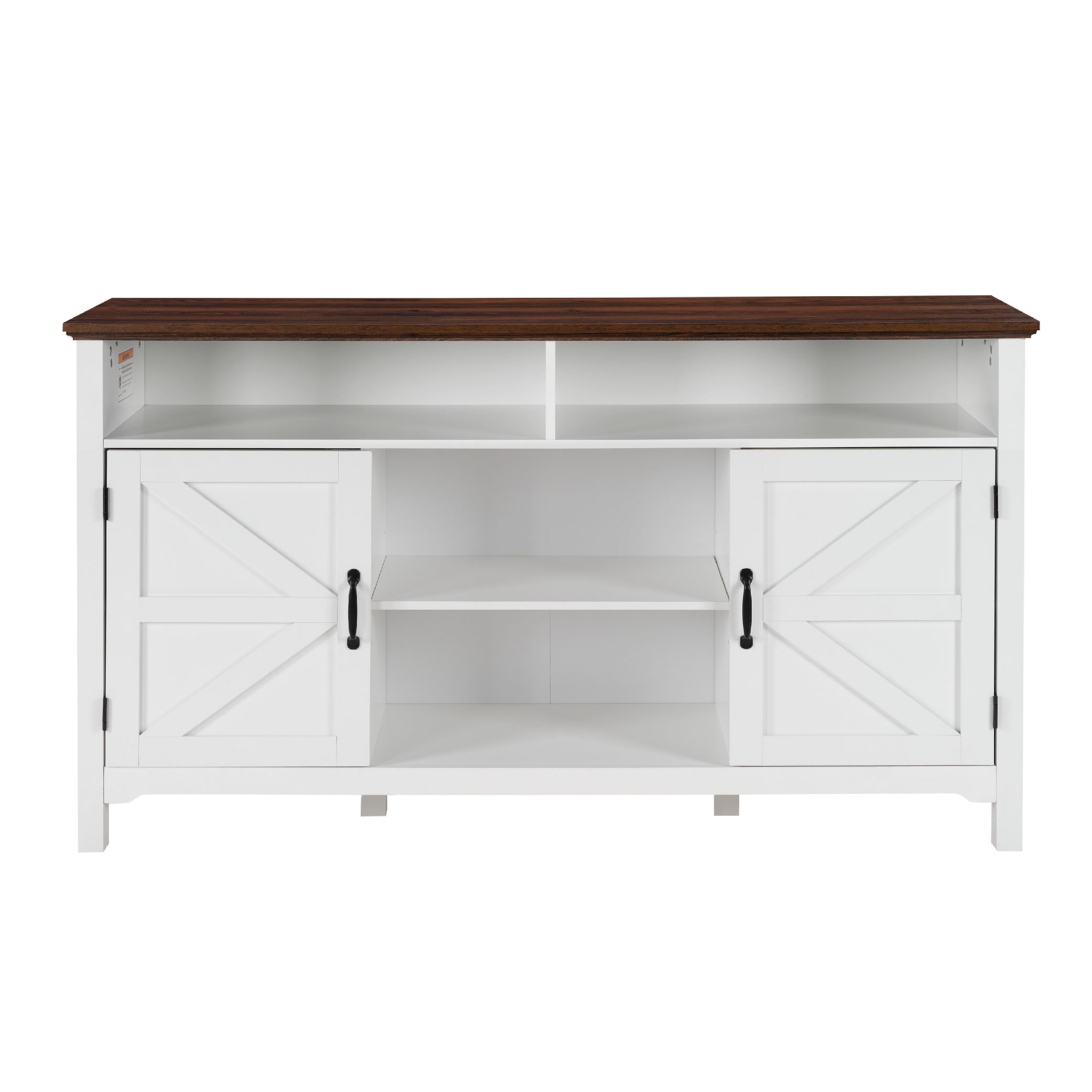 Farmhouse Sideboard Buffet Cabinet With Hinged Barn Doors, 58" Large Kitchen Storage Cabinet With Adjustable Shelves, Antique White Wood Coffee Bar Table For Dining Room, Living Room, Enterway_voghion.com